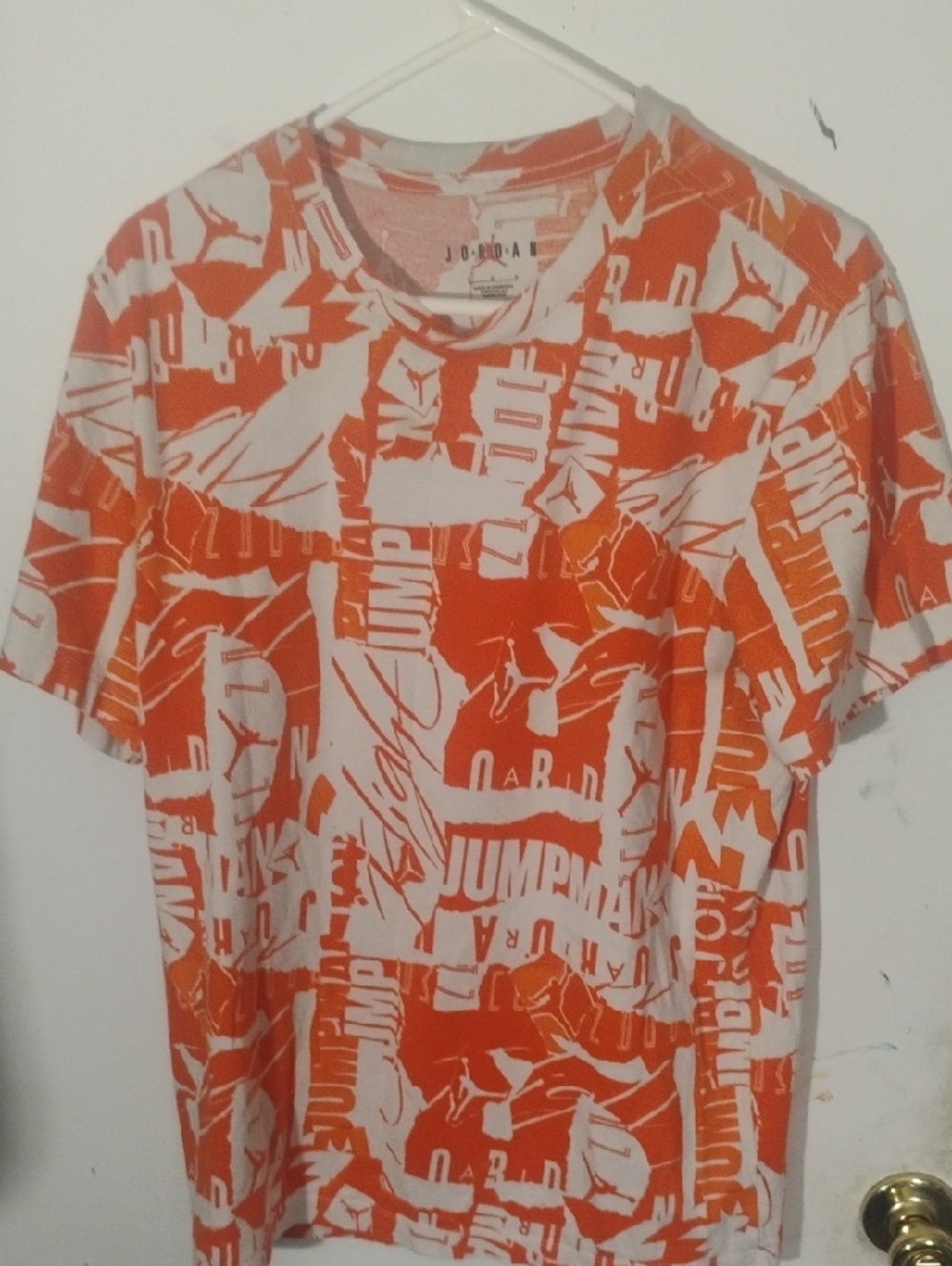 Jordan Orange and White All-Over Print Crew T Shirt
